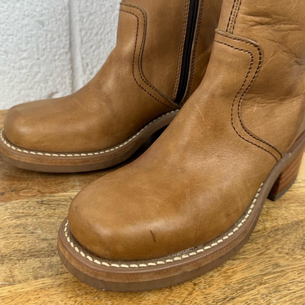 Frye Campus Chelsea Short Light Tan Square Toe Y2K Ankle Boots Size 5 - Picture 7 of 15